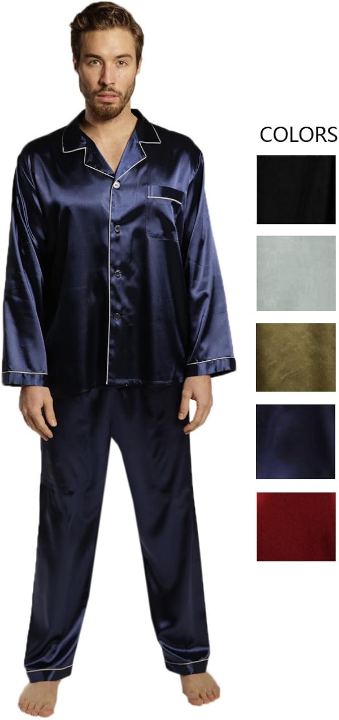 SILK MODA 2 PCS Set Big & Tall Mens Silk Pajama/Lounge Top & Pants Set