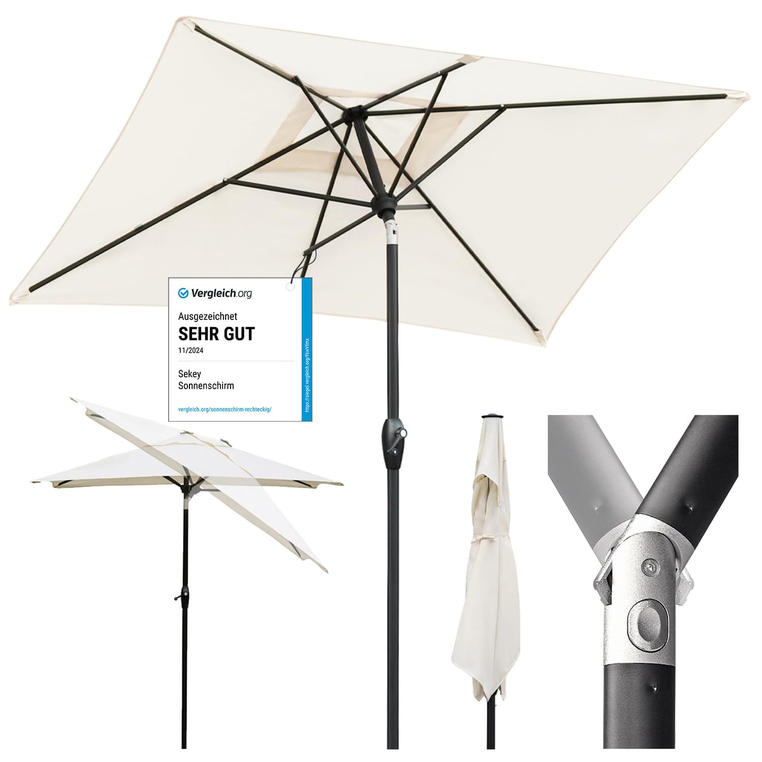 Sekey Parasole in Alluminio Rettangolare 210x140 cm per Balcone, Giardino & Terrazza - Protezione UV 50+ con Ventilazione, Materiale Riciclato (Certificato GRS)