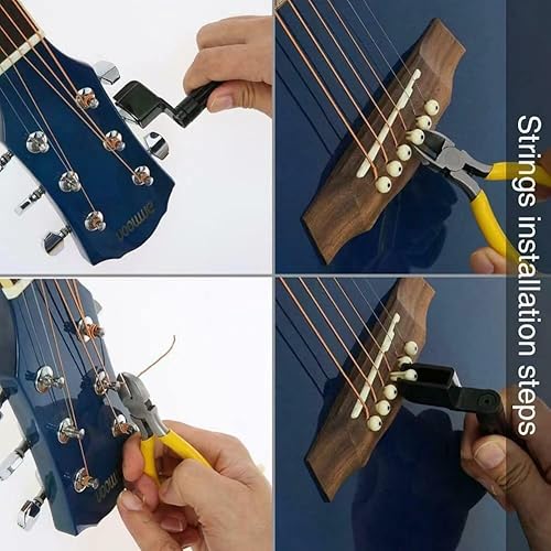 Miniatura 7 de Kit de mantenimiento de guitarra de 77 piezas, herramienta de reparación con bolsa de transporte, grande para guitarra acústica, guitarra eléctrica,