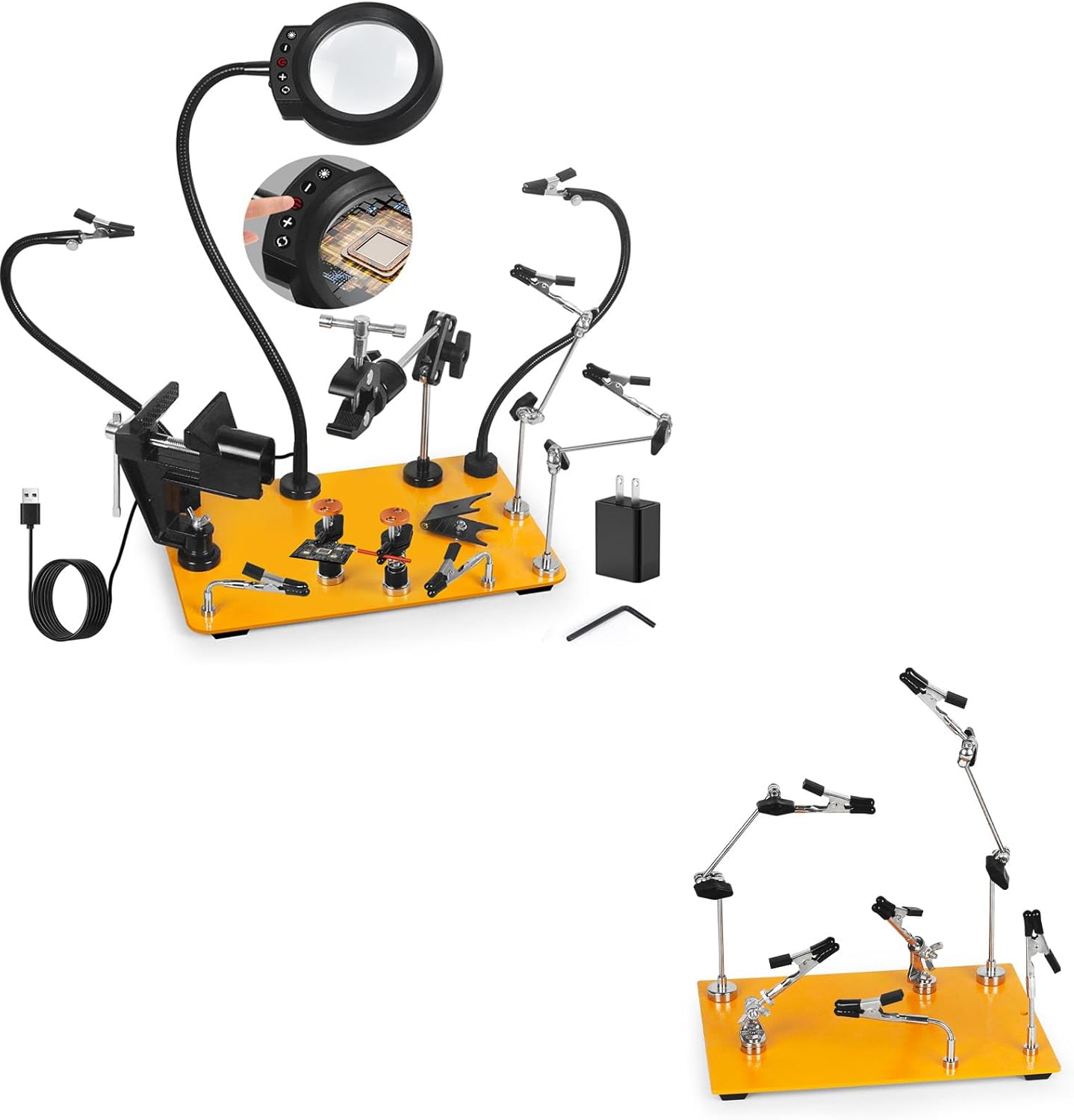 NOEVSBIG Helping Hands Soldering Station with 5X Magnifying Lamp, Magnetic Flexible Arms, 360° Soldering Clamps, Workbench Vise & Large Stable Base, and Helping Hands
