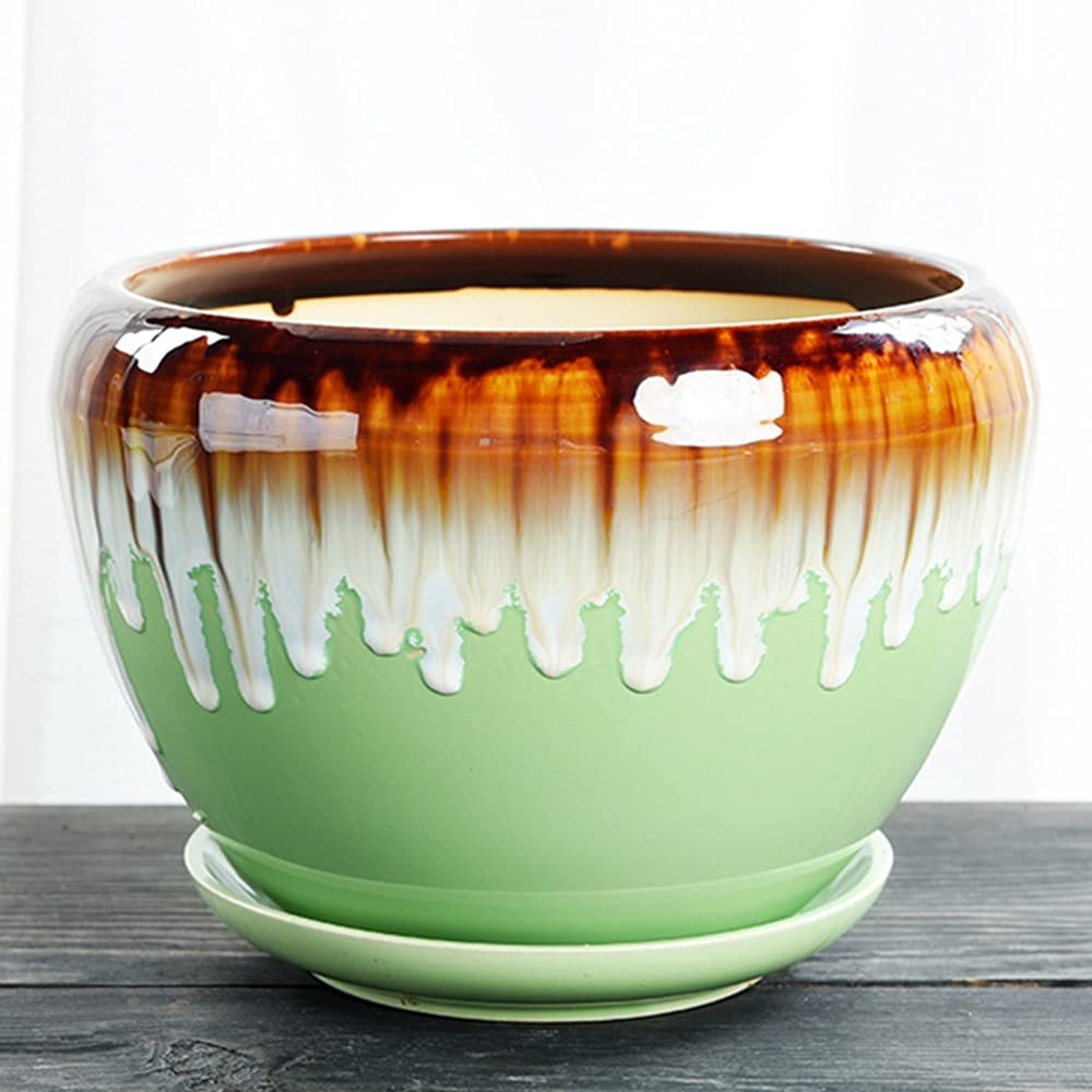 Ceramiczny, Szkliwiony Pojemnik Na Kwiaty, Ceramiczna, Bardzo Duża Doniczka Do Salonu, Zielona Doniczka Z Otworem Drenażowym, Doniczki Bonsai, Ozdobny Stojak Na Kaktusy Ogrodowe Z Ceramiką