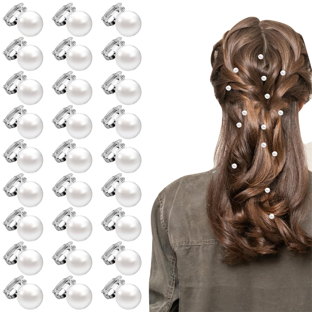 Azonee 30Pcs Mini Pearl Hair Clips, Fashion White Pins, Elegant Barrettes, Small Accessories for Brides, Cute Decorations for Women Girls