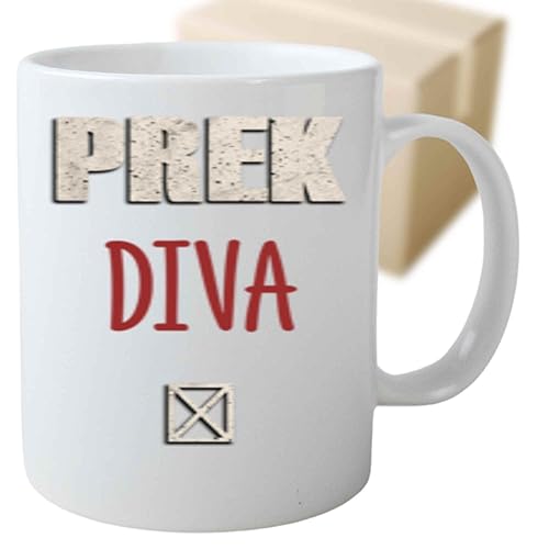 Pre K Diva Gifts for Daughter - Student Teacher Gift for Preschoolers - Gray and Muticolor 11 Oz White Ceramic Coffee Mug