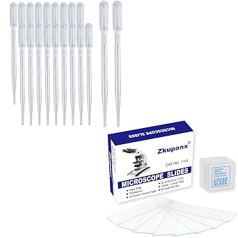 Zkupanx 20PCS Pipettes Droppers & 50 Slides & 100 Coverslips, Microscope Accessories for Experiments & Analyses
