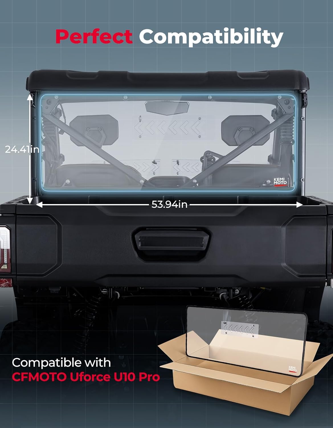 KEMIMOTO 2-in-1 Vented Rear Window Compatible with 2025 2026 CFMOTO UFORCE U10 Pro & XL PRO, Heavy Duty Hardened PC, Scratch Resistant, Quick Install, U10 Pro Rear Windshield Accessories
