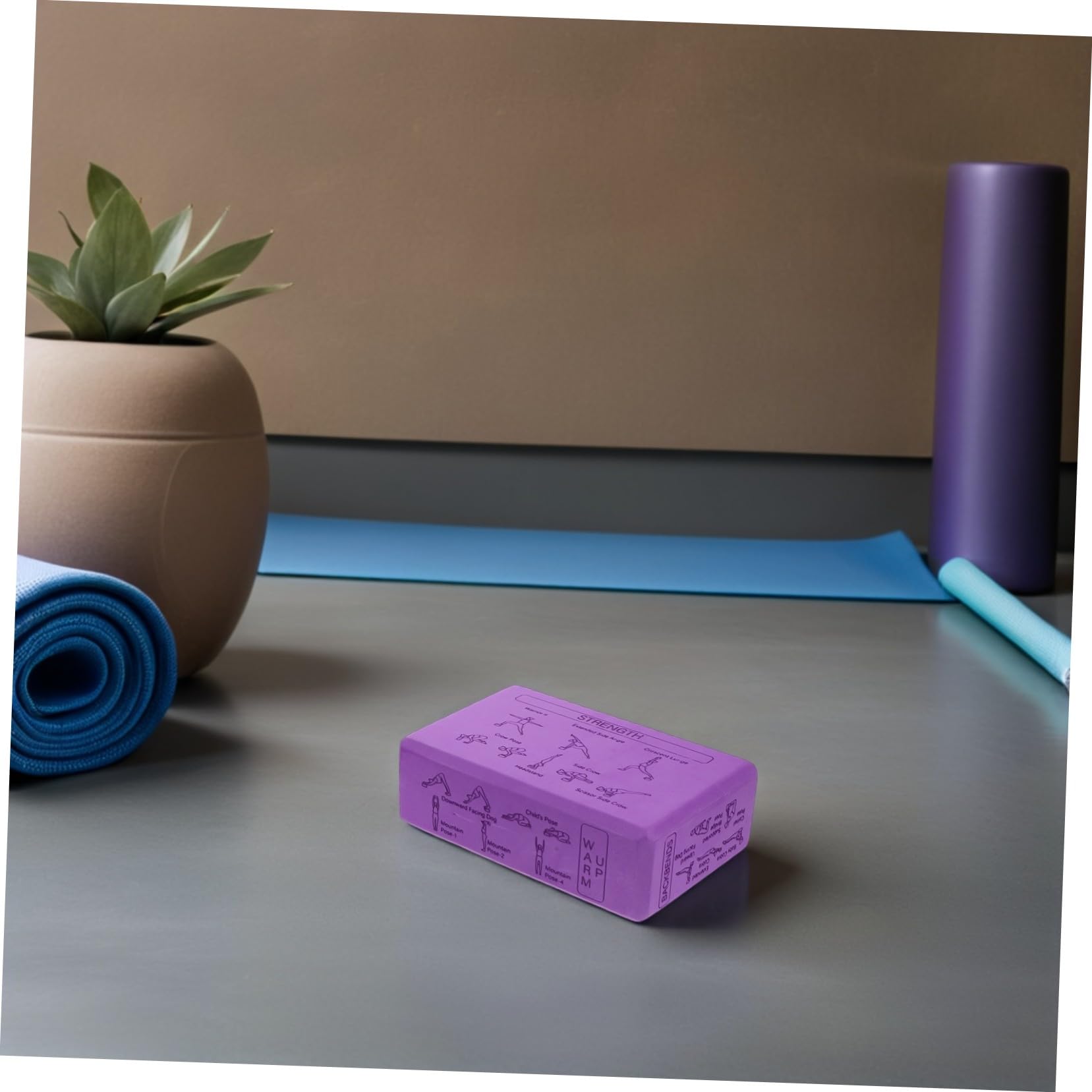 TOYANDONA Bloques de Yoga de Alta Densidad de Espuma Eva con Correa Antideslizante, Ligeros Posiciones Impresas para Entrenamiento de Equilibrio y Estiramientos