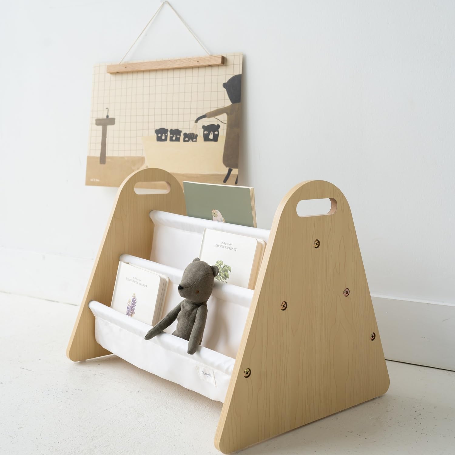 3 Sprouts Libreria Bambini Doppia Faccia - Libreria Montessori Per Bambini - Porta Libri Bambini Salvaspazio - Scaffale Montessoriano Legno - Libreria Bimbi Cameretta Montessoriana, Crema