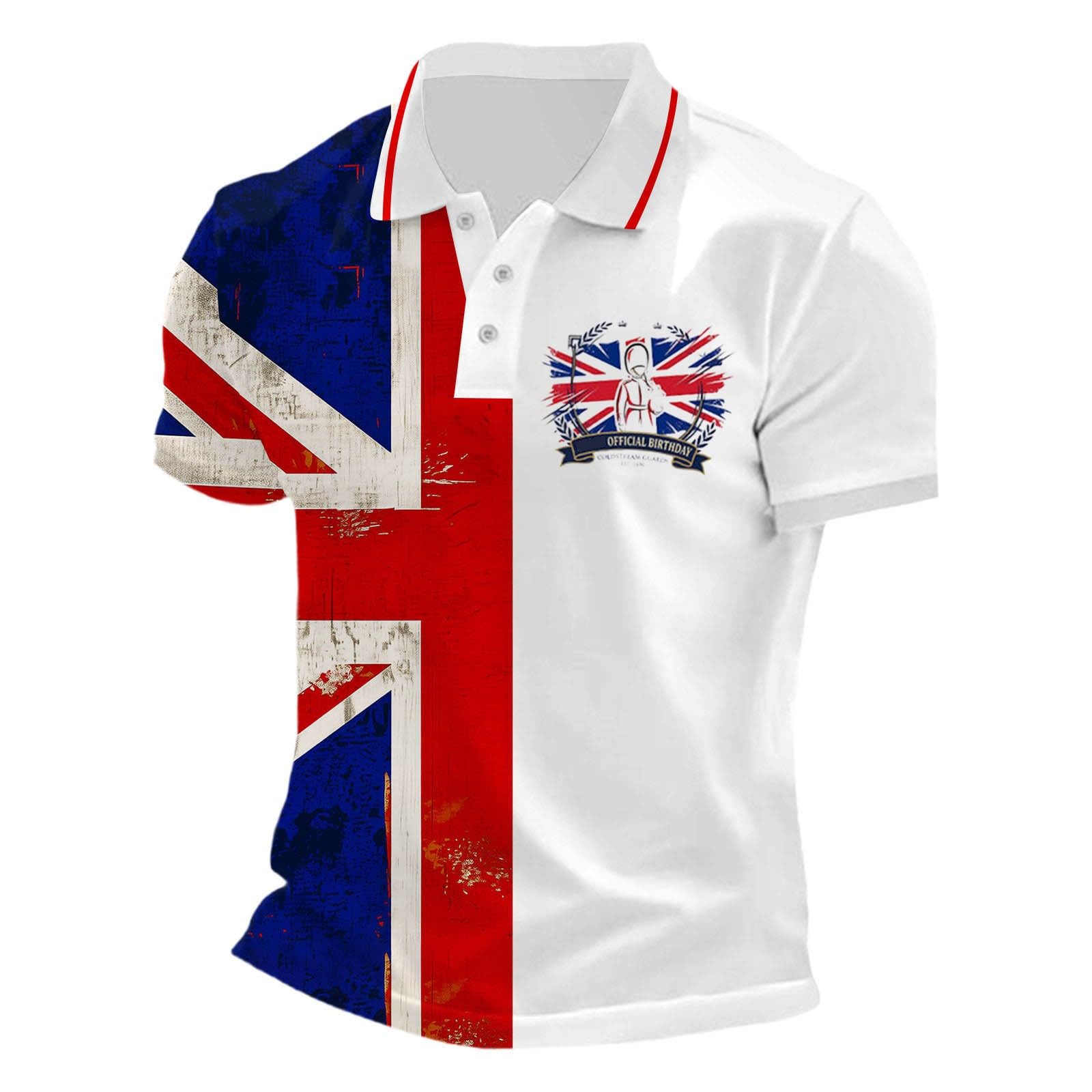 Mens England Polo Shirts Football 2026 Short Sleeve Collared Neck Great Britain Bunting Flags Print Union Jack T Shirt England Football Jersey Tops Breathable Fans Shirts (008-White, 3XL)
