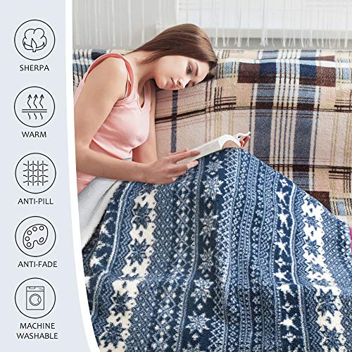 Christmas Throw Sherpa Blanket 50" X 60" Snowflake Pattern, Super Soft Fluffy Sherpa Throw Tv Blanket Decorative Blanket For Bed Couch Holidays Blue #TOP1