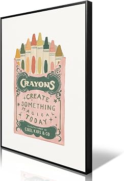 Nanxiwofee Baby Nursery Canvas Wall Art, Pastel Pink Green Crayon Poster, Positive Quote Create Something Magical Today Print, Colorful Inspirational Kids Bedroom Playroom Wall Decor 8x12in Unframed