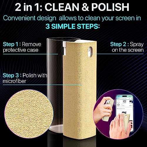 IO CLEAN Mini Screen Cleaner Spray – Finger Proof Screen Cleaner for Smartphones, Laptops, Car Screens, Touchscreens – 3 in 1 Mist Cleaner, Microfiber Cloth and Protective Cover
