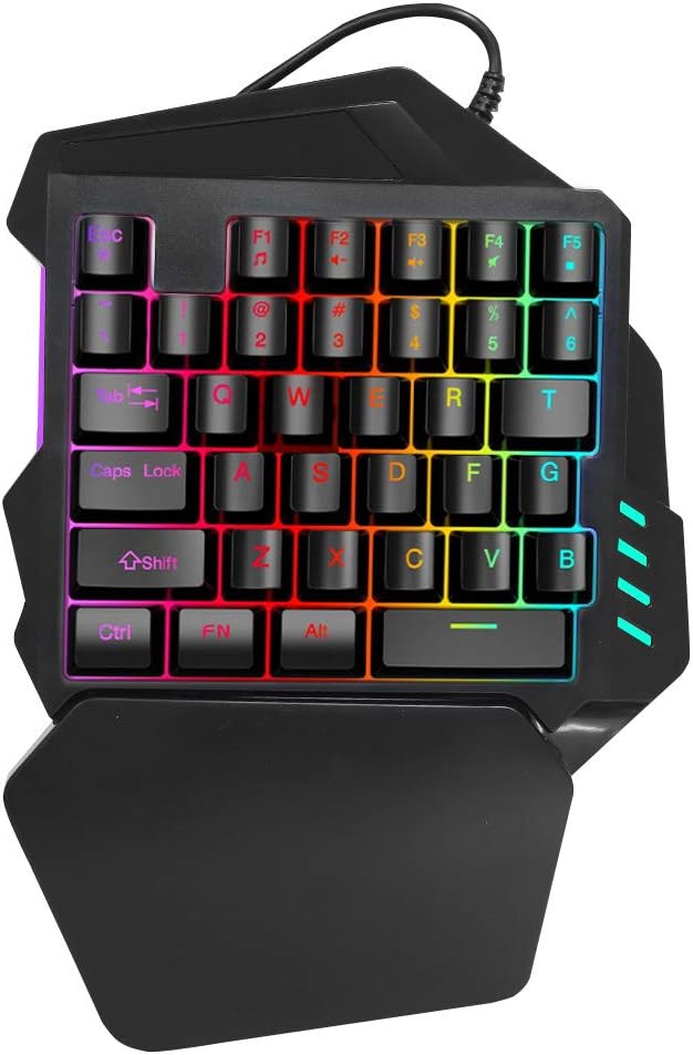 One-Handed RGB Backlight Gaming Keyboard, 35-Keys USB Wired Membrane Keycap Gaming Keyboard with Wrist Rest Support, Mini Keyboard Game Controller for PC Computer