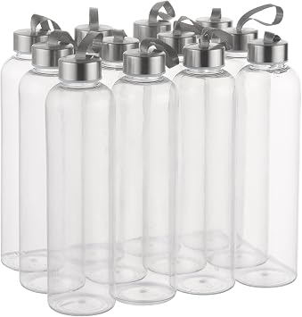 novelinks 27 OZ Plastic Water Bottles Reusable Water Bottles with Airtight Juice Bottle with Stainless Steel Lids for Eco-Friendly Travel Drinks and Beverages,12 Pack