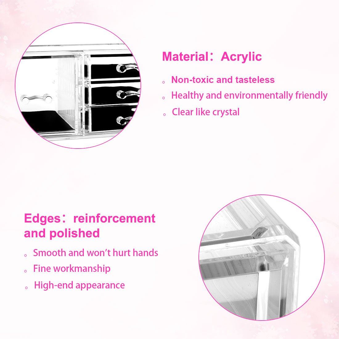 Grand organisateur de maquillage en acrylique avec 1 grand compartiment + 3 tiroirs de rangement pour cosmétiques, rouge à lèvres et porte-pinceaux pour les amateurs de beauté