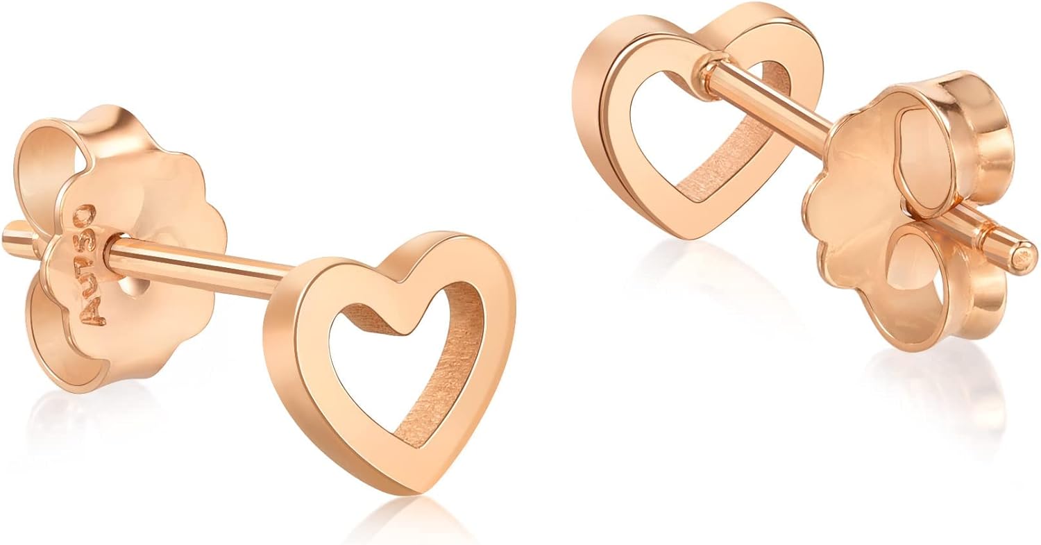 CHOW SANG SANG Delicate Gold 18K Rose Gold MINTY Collection Pierced Heart Stud Earrings for Women 92794E