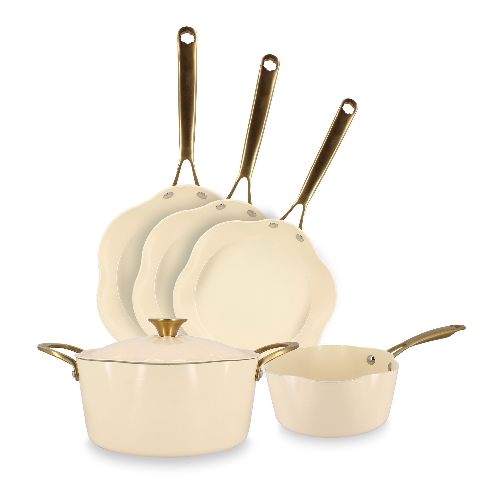 MENASTYL - Batterie de cuisine 5 pièces Dahlia sans PFAS - Revêtement céramique antiadhésif - 98% d'aluminium recyclé - Tous feux dont induction et lave-vaisselle - 6014236