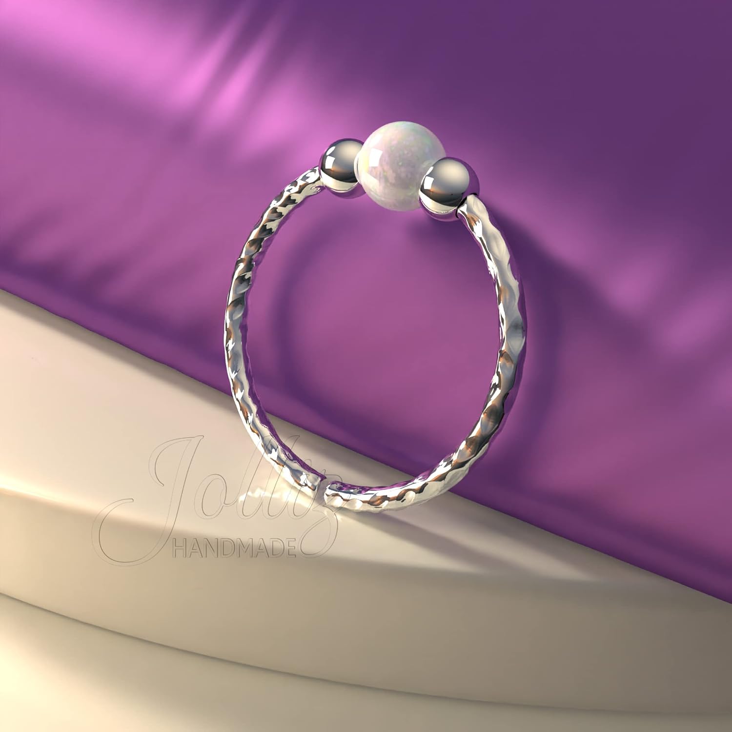 JOLIZ White Opal Cartilage Earrings for Women – 20 Gauge 925 Sterling Silver Huggie Hoop with 8mm Diameter and 3mm White Opal, Hypoallergenic Earrings, Helix Piercing Jewelry for Comfortable Wear - Image 7