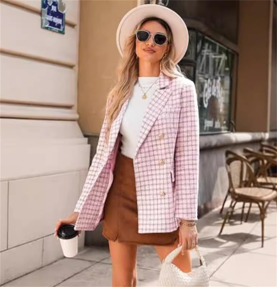 Womens Tweed Blazers Fall Plaid Suits Jackets Blazers for Women Casual