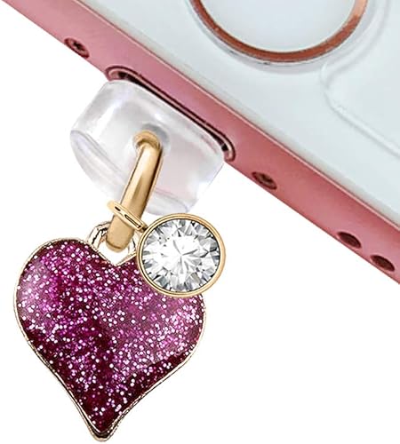ELISE & FONDA CP142 Puerto de carga USB antipolvo, colgante de corazón pequeño, para iPhone 11XS MAXXRX8 Plus76S7SE iPad iPod (rosa intenso), Metal