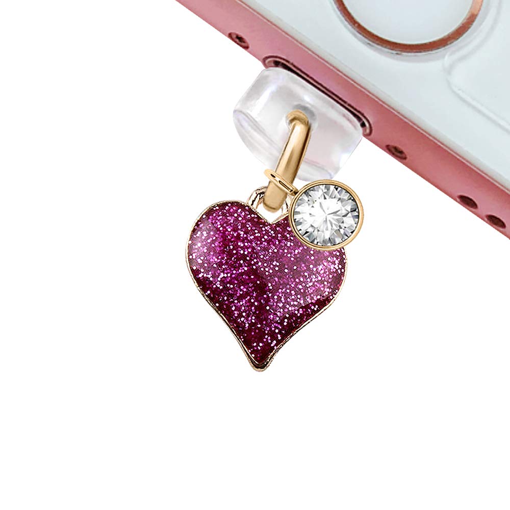 ELISE & FONDA CP142 USB Charging Port Anti Dust Plug Little Heart Love Pendant Phone Charm for iPhone 11/ XS MAX/XR/X/8 Plus/7/6S/7/SE iPad iPod (Hot Pink)
