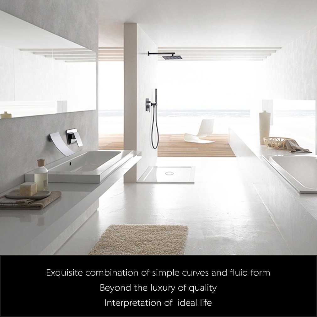 PHASAT Grifo Lavabo Pared Moderno Grifo Cascada Bañera Baño Monomando Agua fría y Agua Caliente JH088