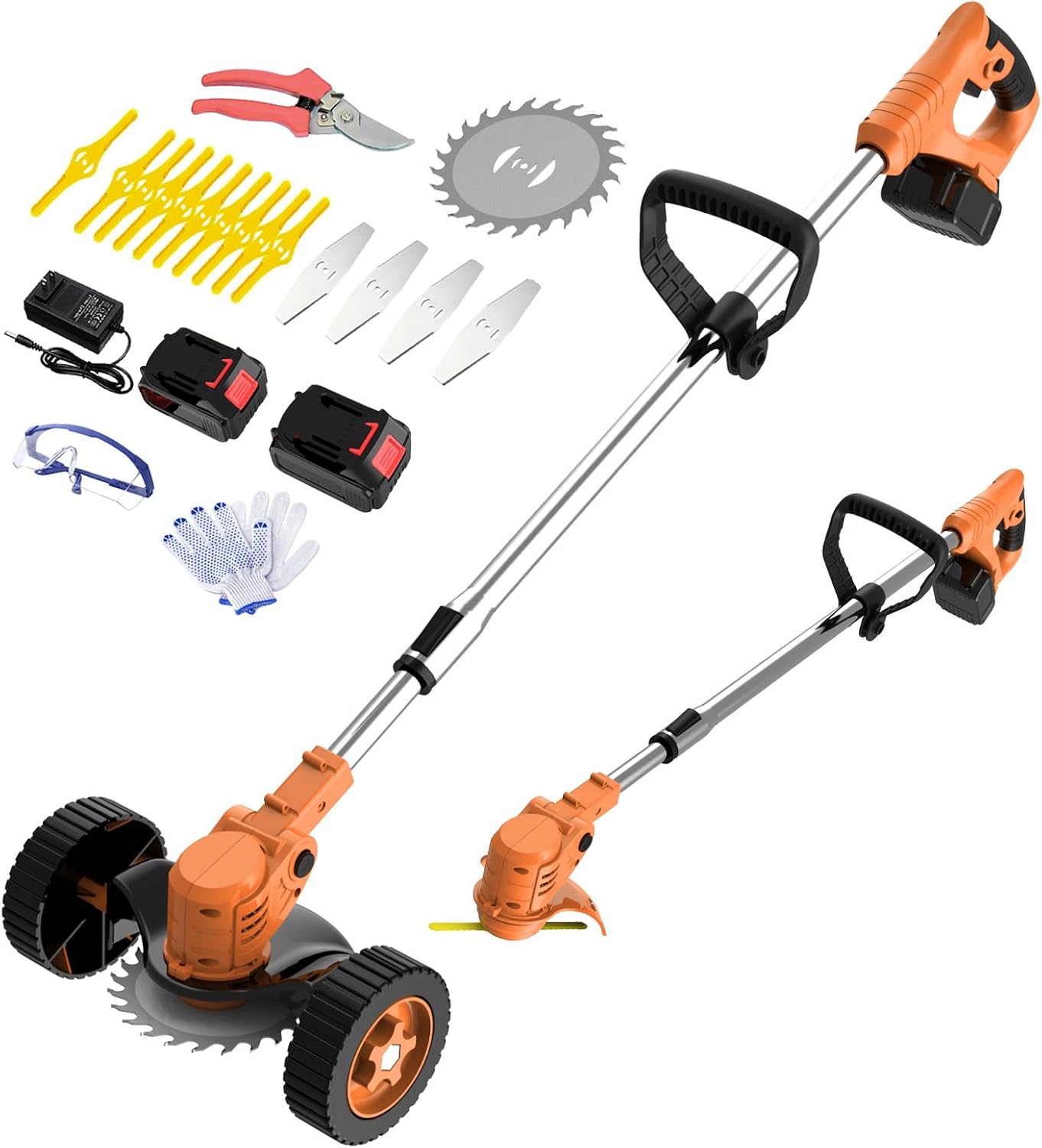 Electric Weed Wacker Cordless Weed Trimmer Eater Battery Powered with 2 Battery Operated & Charger & Wheels & Shears, Lightweight 3 in 1 Grass Trimmer/Brush Cutter/Lawn Edger for Lawn, Garden