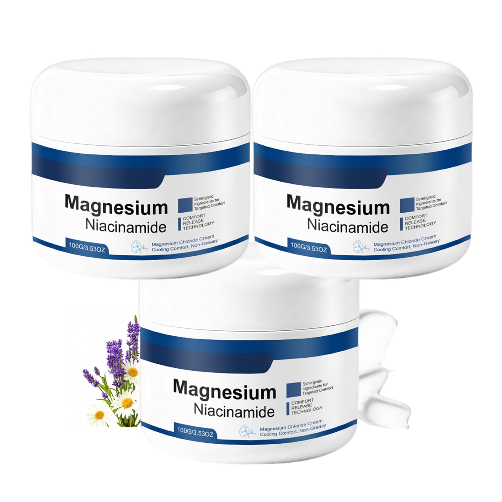 Crema al magnesio e niacinamide con 12 ingredienti, idratante rinfrescante per ginocchia, gambe e piedi, crema massaggiante leggera, ad assorbimento rapido e non grassa (3 pezzi)