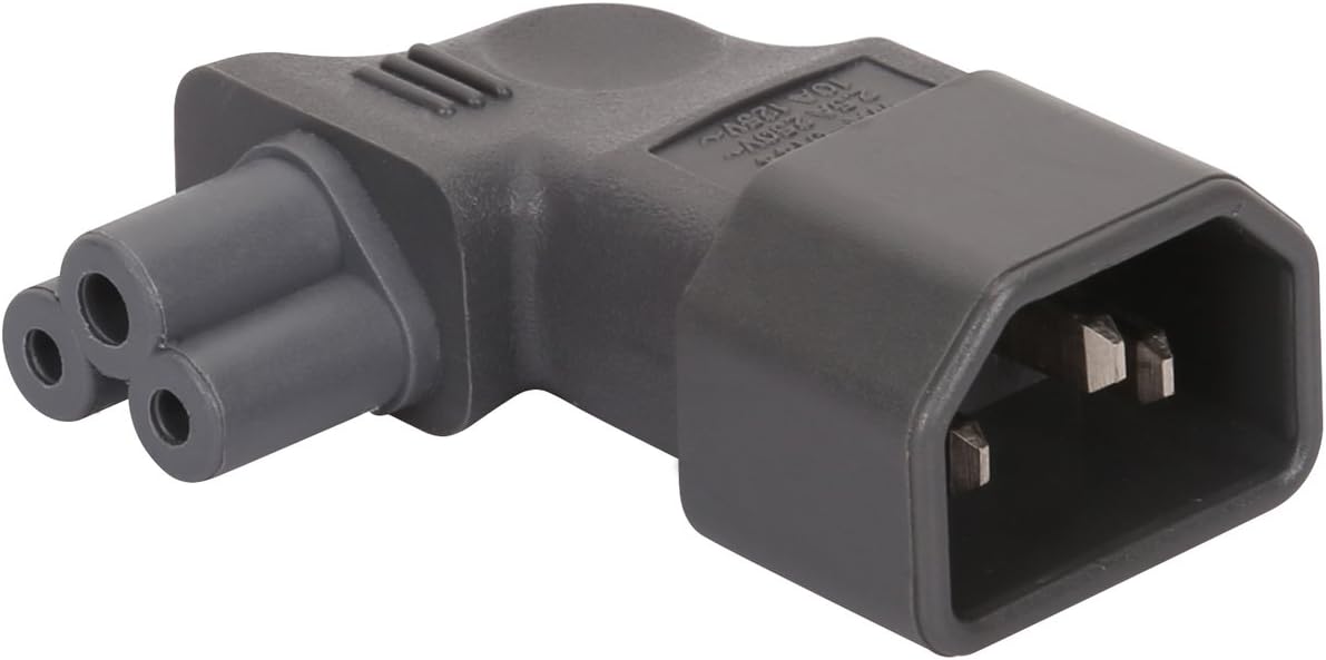 Gray Color IEC 320 C14 to C5 Right Angle AC Adapter, Vellcon IEC 3Pole Male to C5 Mickey Mouse Female 90degree Vertical Left Angle AC converter, Gray Color