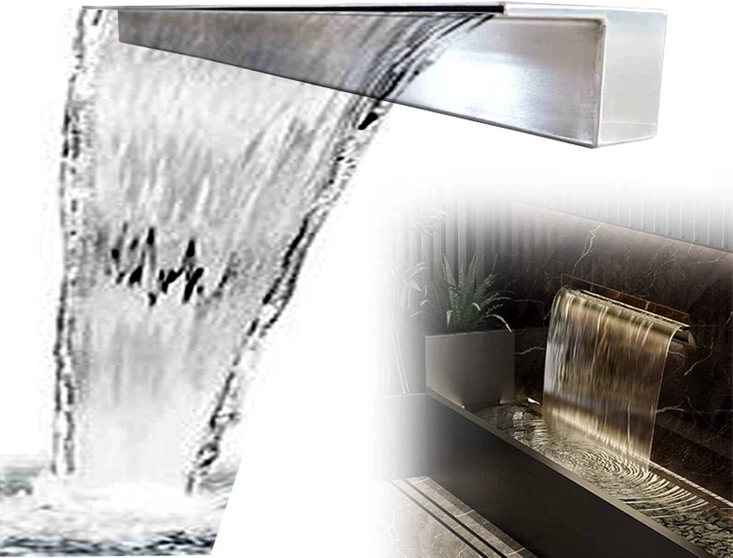 Waterfall Water Feature Landscape for Outdoor Garden, Waterfall Blades for Pond, Stainless Steel Waterfall Spillway 15/30/40cm, Rockery Fish Pond Waterfall Decoration(Color:30cm)