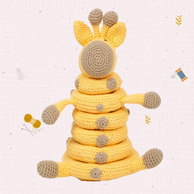 Image of LITTLE GINNIE Giraffe Crochet Toy for Kids, Ring Stacker Toys for Babies | Learning Montessori Toys for 6+ Months