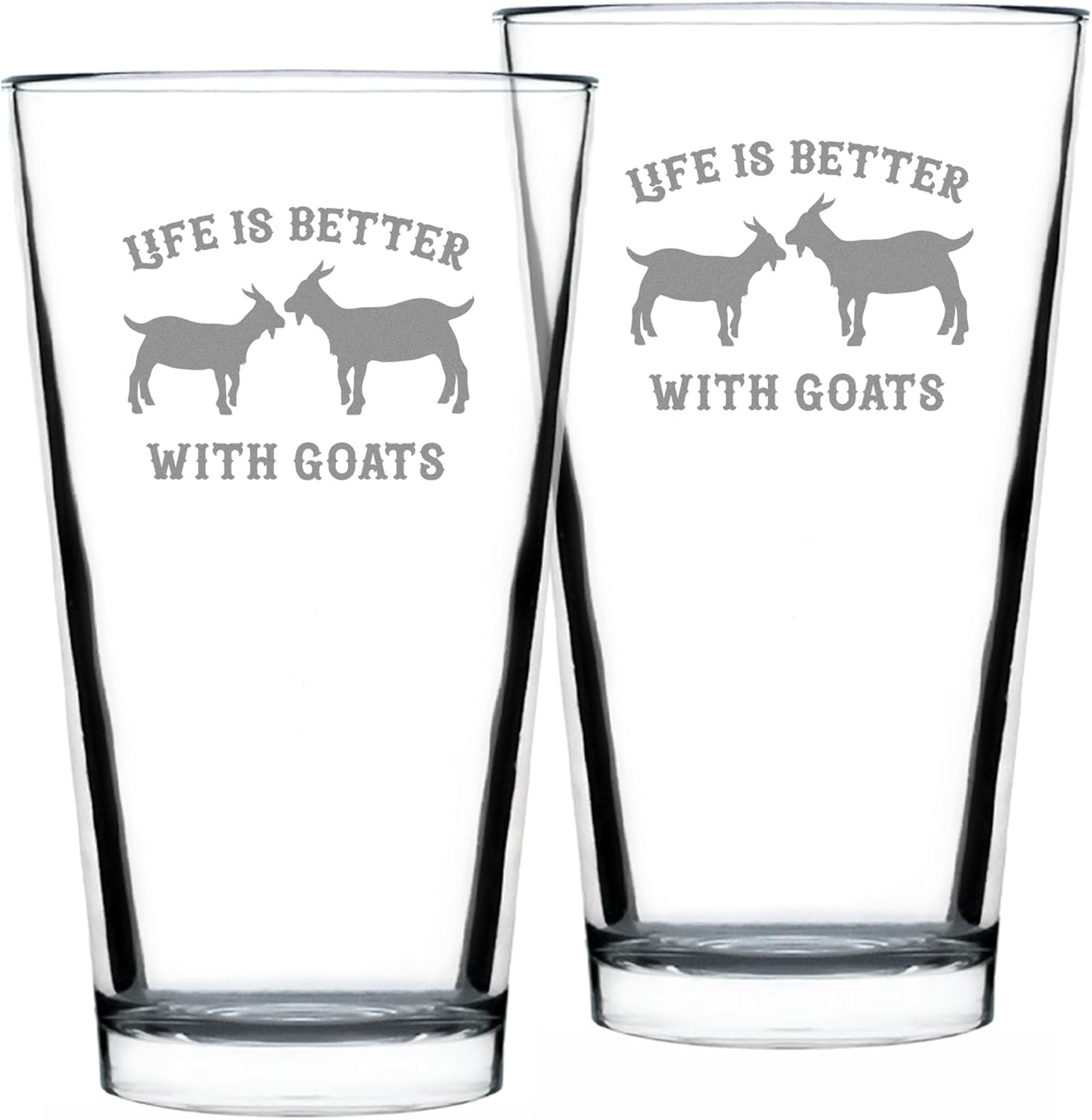 Life is Better With Goats - Goat Pint Glass for Beer - Unique Funny Farm Animal Themed Decor and Gifts - Set of 4-16 Oz