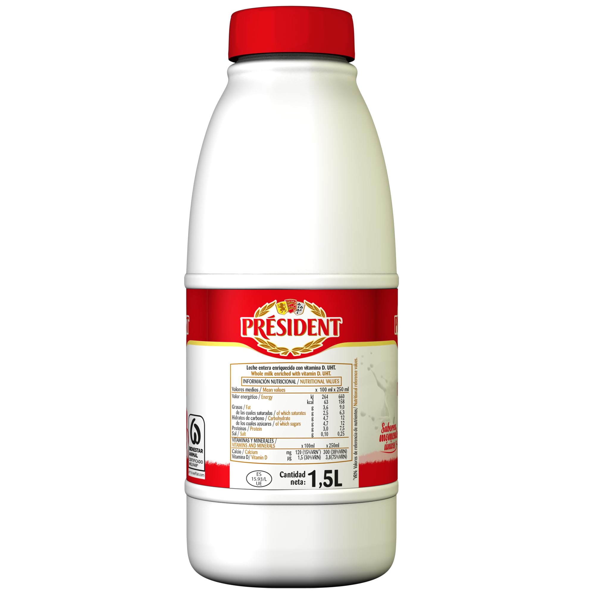 Président Leche Entera Bienestar Animal UHT Pack 6 x 1,5L