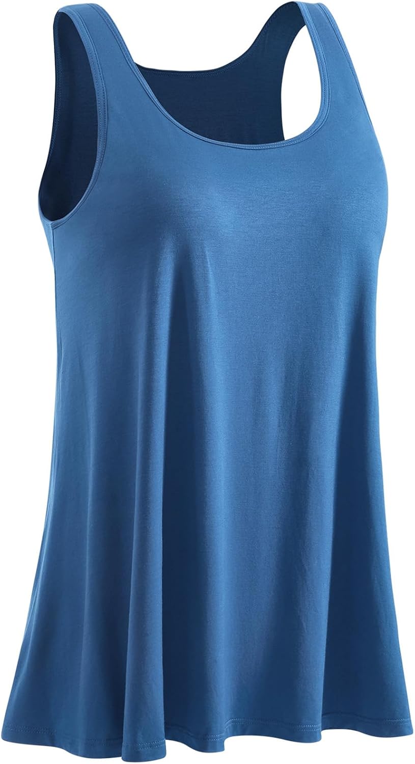 Womens Tank Top with Built in Bra Flowy Pleated Camis Sleeveless Scoop Neck Tank Tops