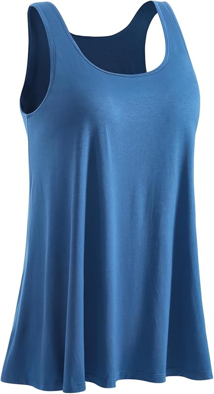 Knuffnee Womens Tank Top with Built in Bra Flowy Pleated Camis Sleeveless Scoop Neck Tank Tops Blue XXL