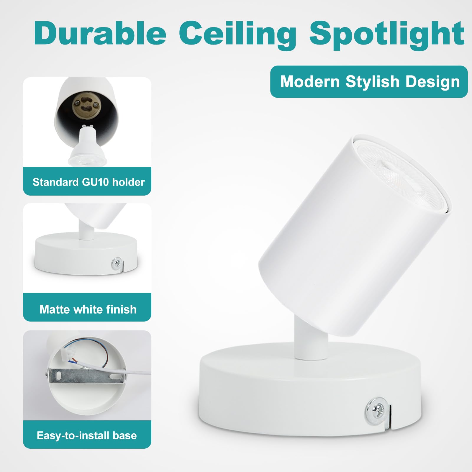 Seruno X 2-Pack Adjustable GU10 Spotlight, 6W LED Compatible, Metal Matt White - Image 4