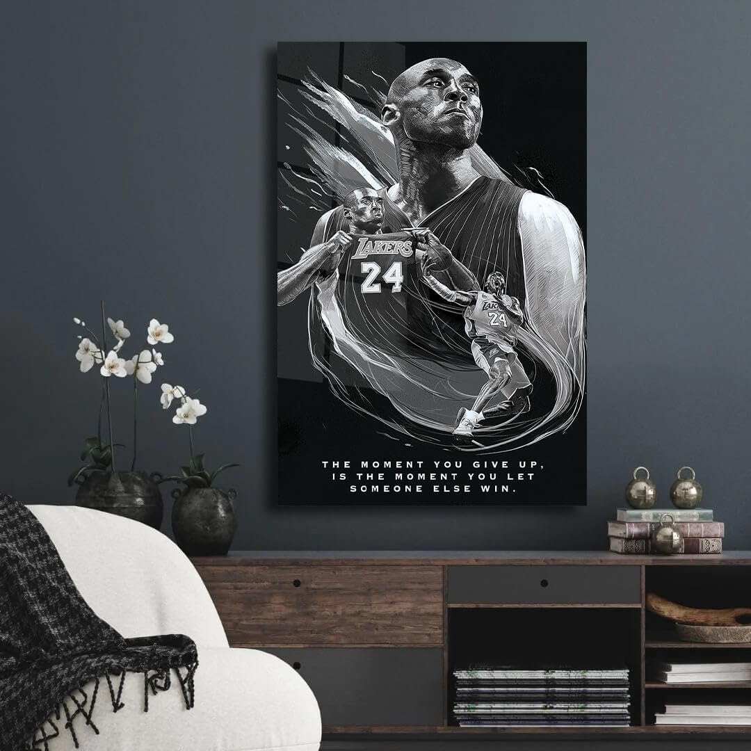 Pix Wall Art Kobe Bryant Canvas Poster Black and White Canvas Print Basketball Player Lakers Mamba Picture Stretched and Framed Ready to Hang for Home Decor