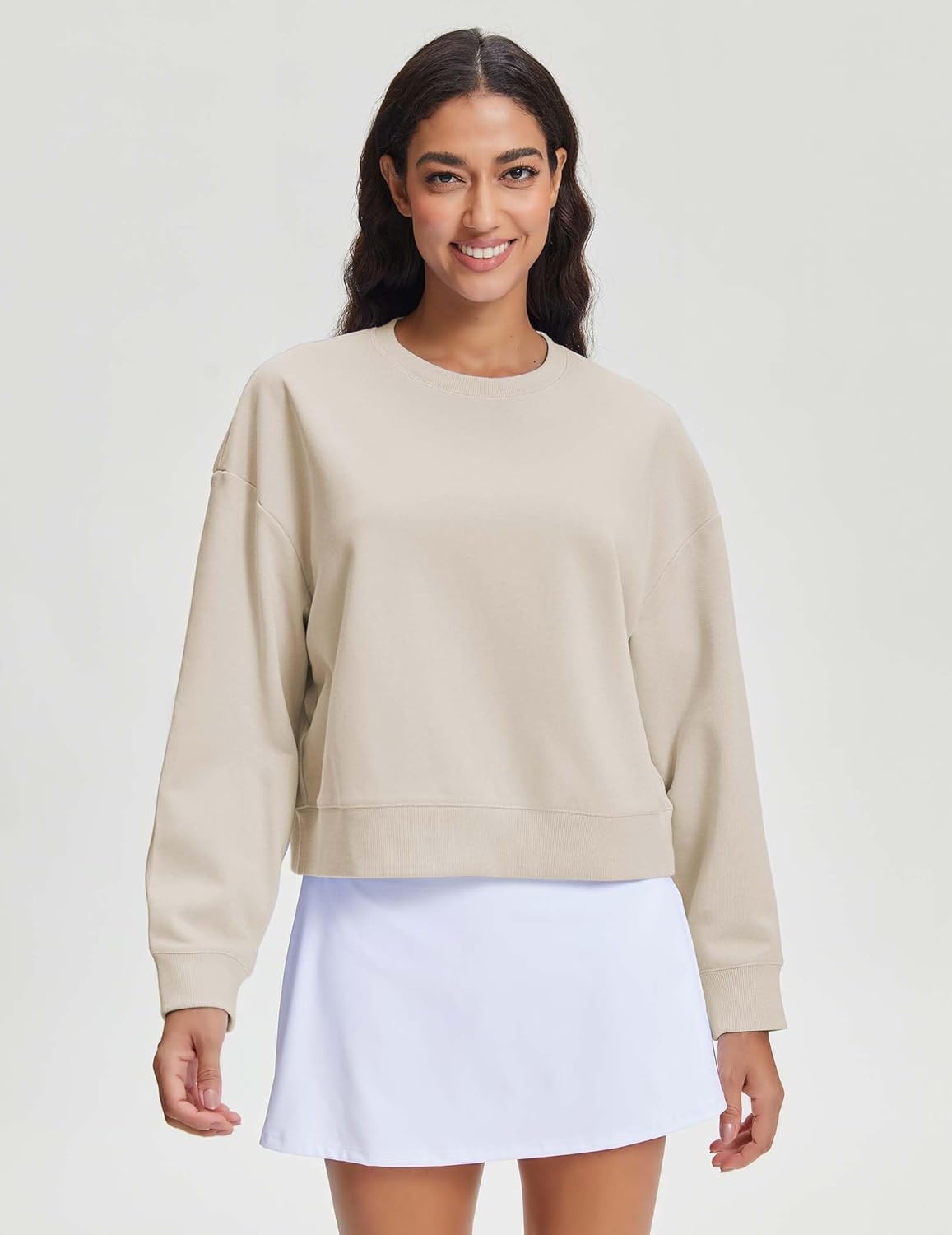 Stelle Cropped Sweatshirts for Women Cotton Long Sleeve Crop Tops Crewneck Pullover Oversized Sweater - Image 3