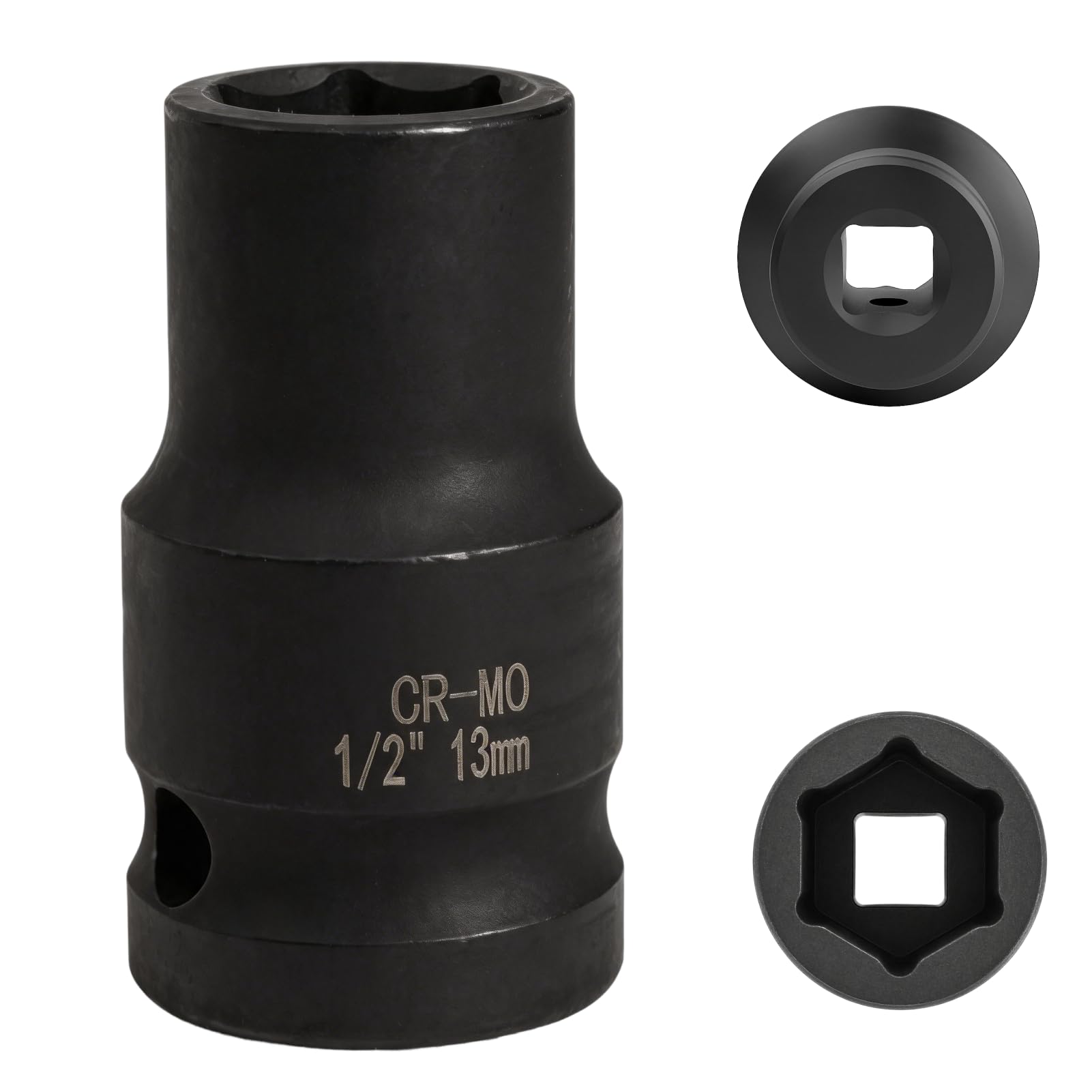 FortuneGlobe Socket 13 mm 1/2 inch Hexagon, Impact Socket 1/2 13 mm Chrome-Molybdenum Steel CR-MO (Black)