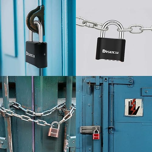 Miniatura 5 de Disecu - Candado de combinación de 4 dígitos, resistente al agua, para exteriores, para casillero de gimnasio escolar, valla, puerta, cerrojo (negro)