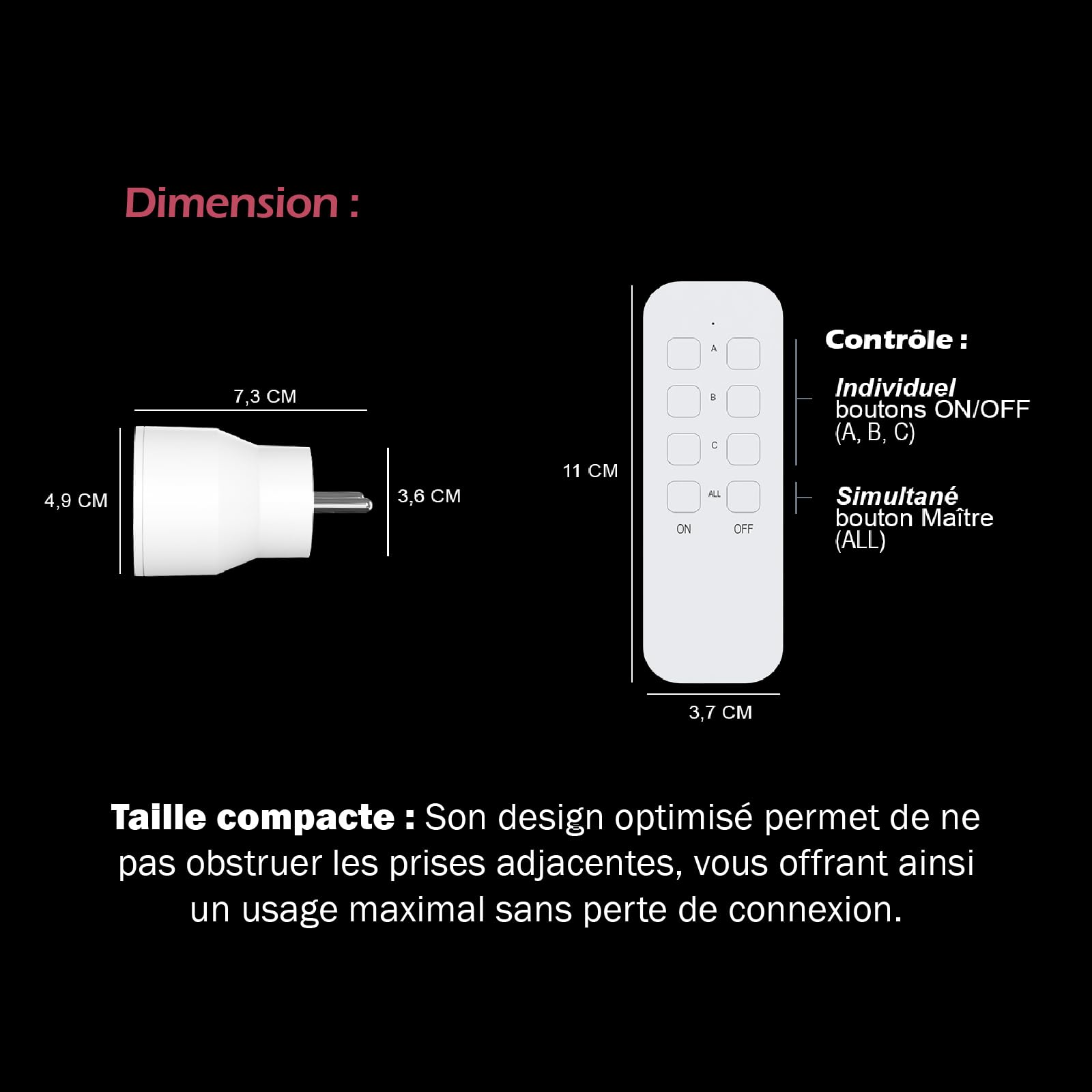 KYF 2 x Lot de 3 Prises 2300W avec 1 télécommande intérieure (Power_Strip, 3 Prises, Type E, 230V, 10A)