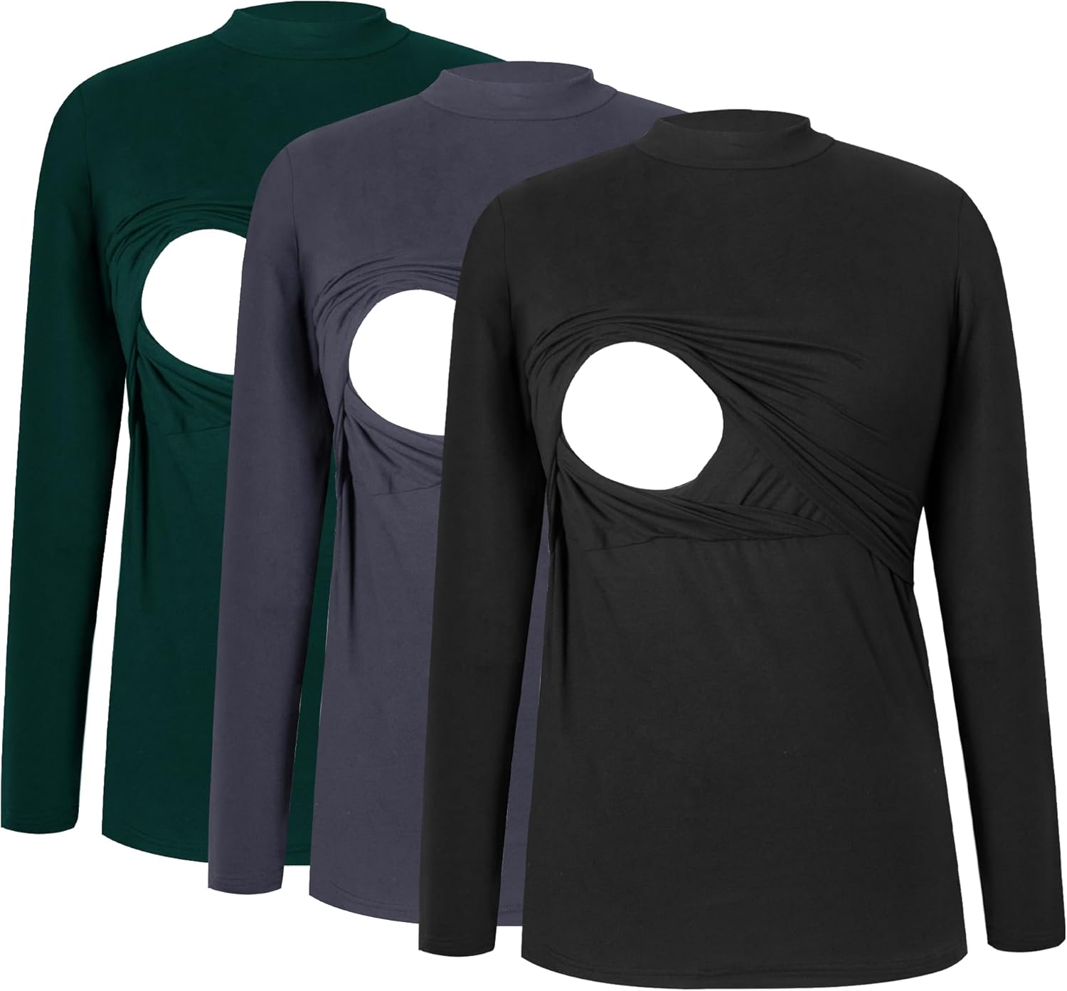 Smallshow Women's Nursing Tops Crew Neck Long Sleeve Breastfeeding Shirt 3 Packs