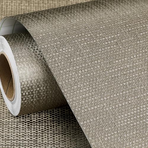 FunStick 16'x240' Taupe Brown Grasscloth Peel and Stick Wallpaper Textured Grass Cloth Fabric Renter...