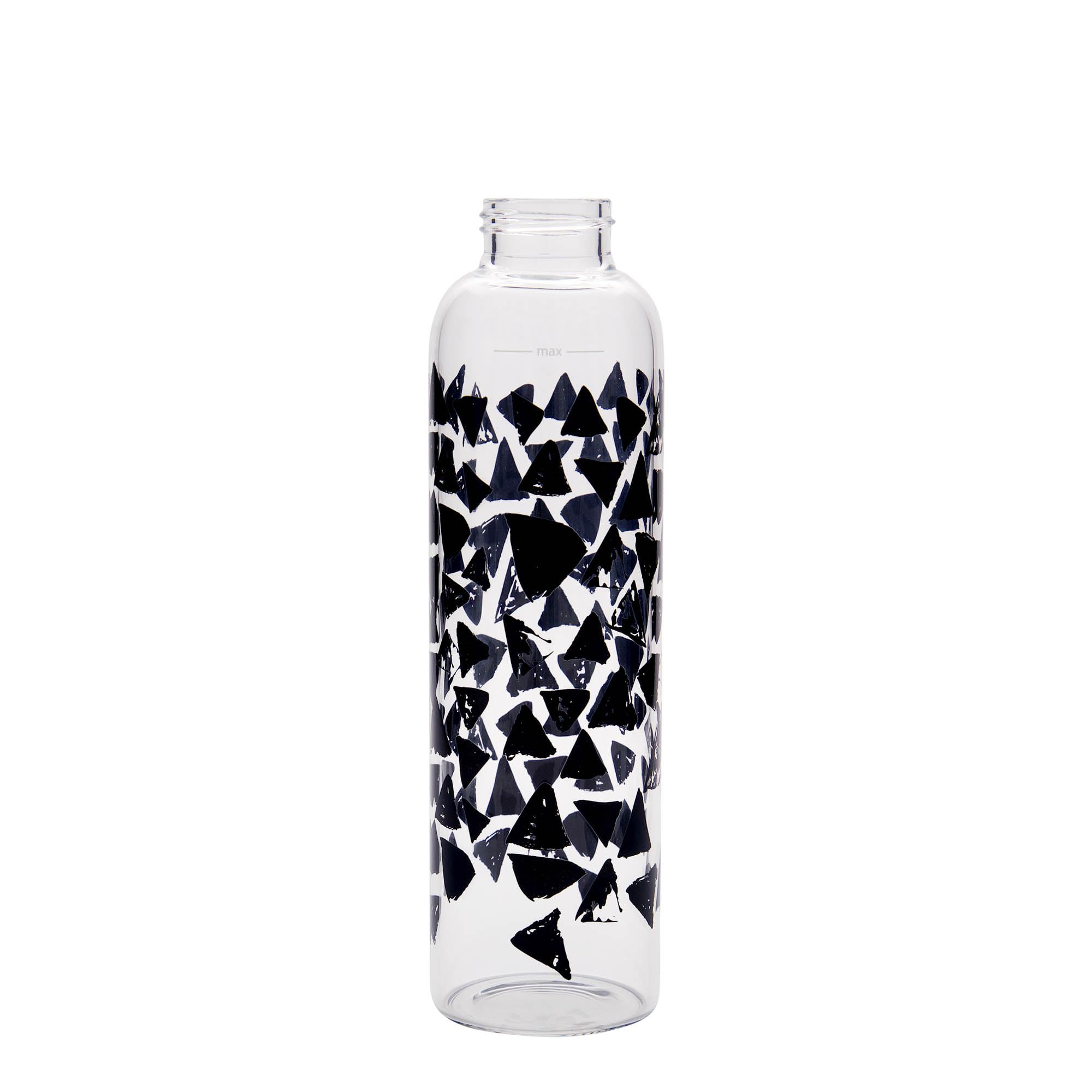 Set di 6 borracce Perseus da 500 ml, triangoli neri in vetro trasparente con coperchio in metallo