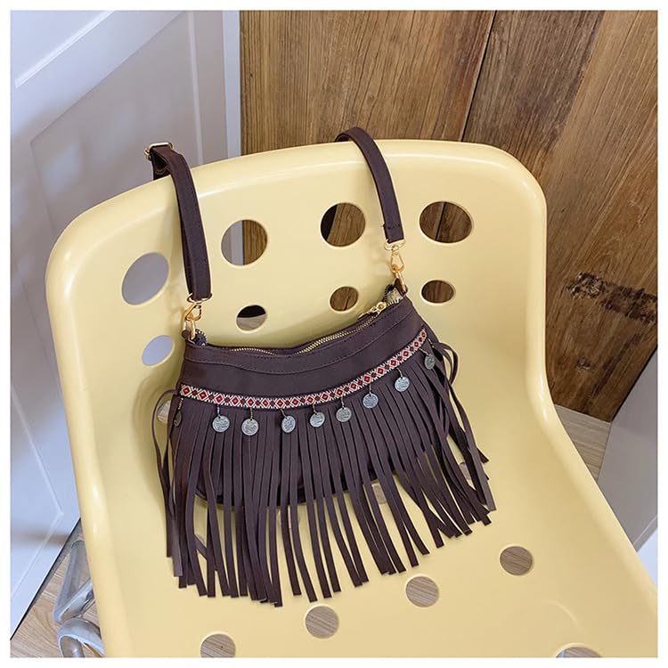 Boho Tassel Crossbody Bag Purse(Western Design) – Retro Studded Shoulder Purse Ethnic Lightweight Y2k Handbag4