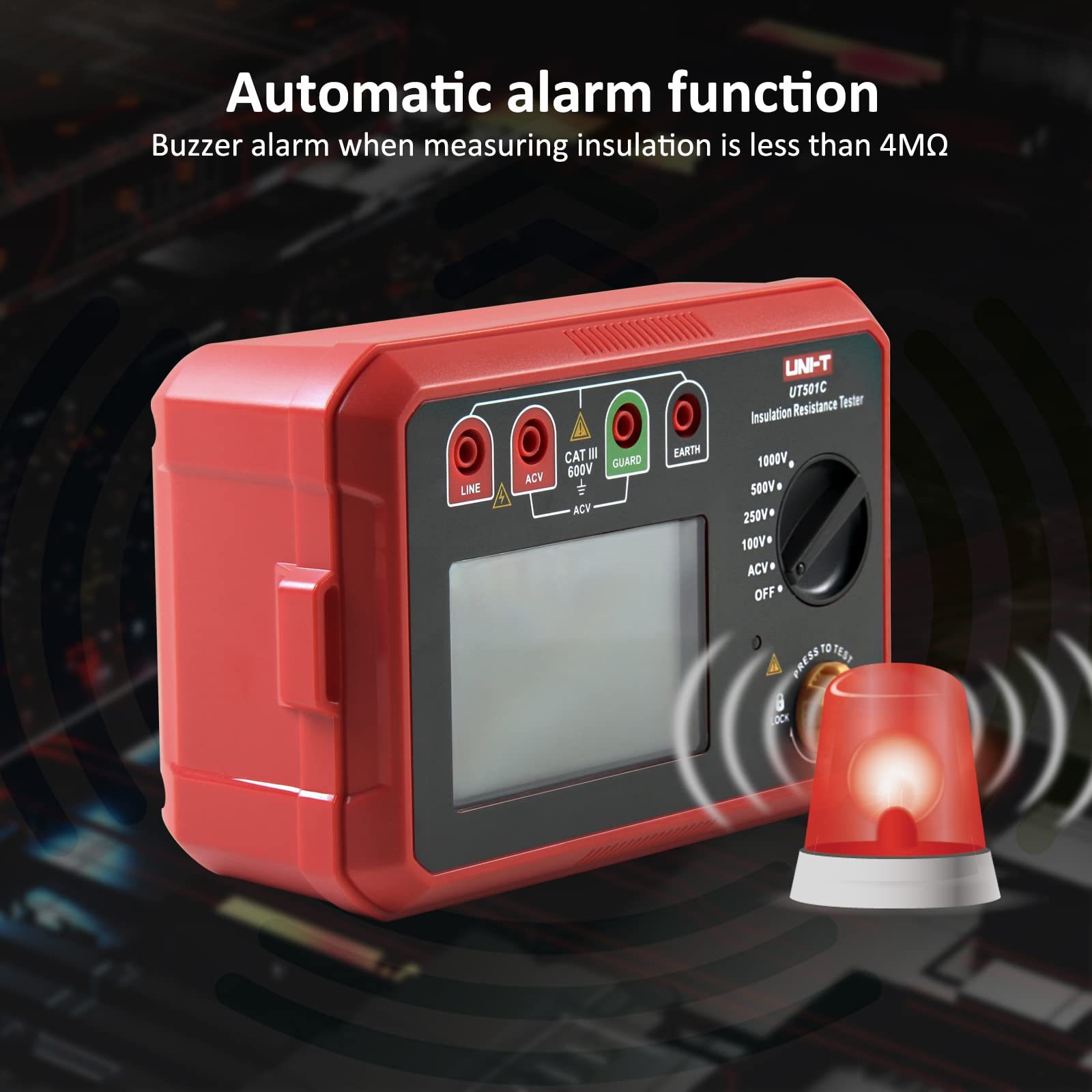 UNI-T UT501C Testeur de Résistance d'Isolation 1000V 5GΩ, Mégohmmètre Numérique Testeur d'Isolation Gamme Automatique avec Rétroéclairage