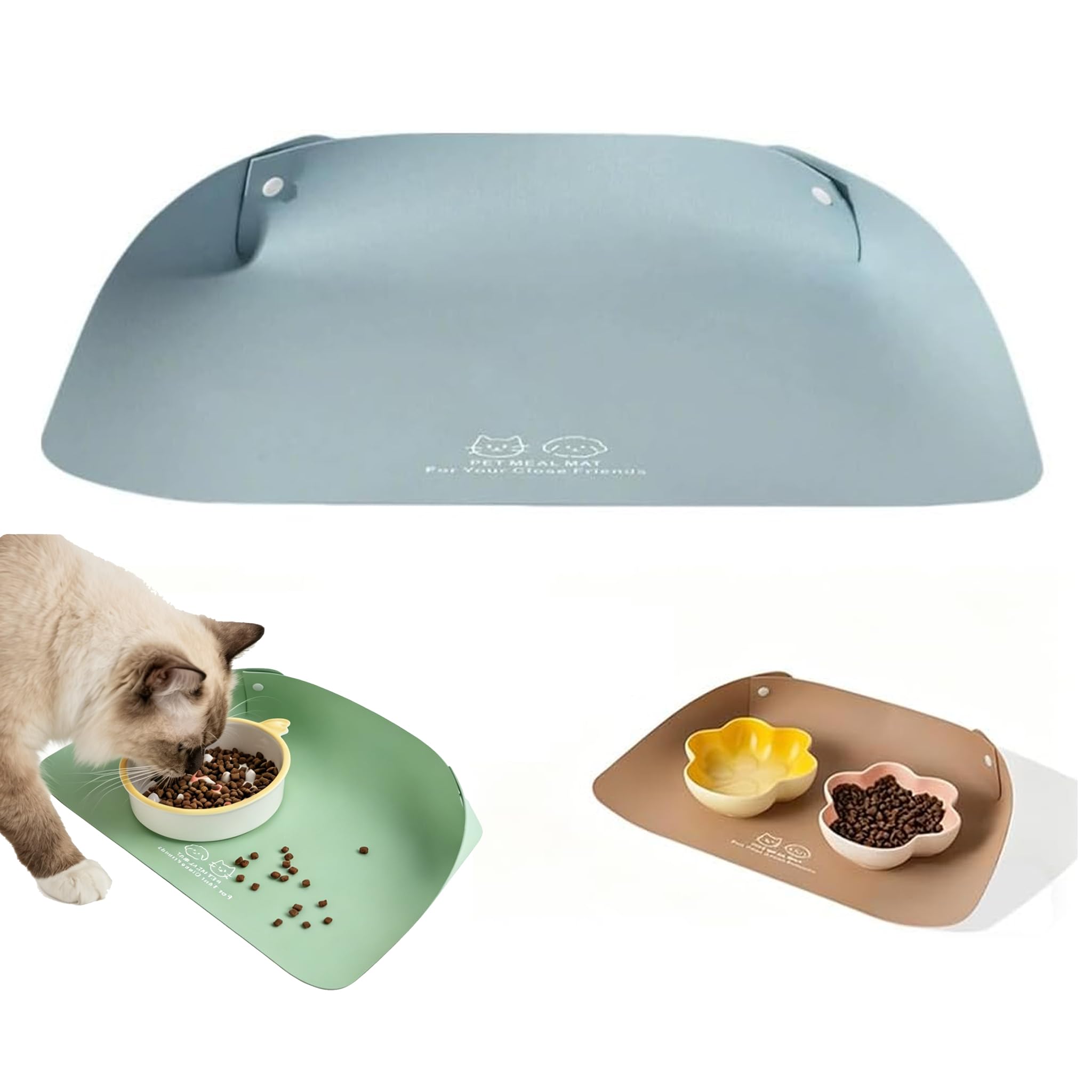 Cat Dog Food Mat, Waterproof Non Slip PU Leather Pet Feeding Mat for Cats and Small Dogs, Easy Clean Raised Edge to Contain Spills, Oil-Proof BPA Free with Grippers for Small to Medium Pets (Blue) — image 1