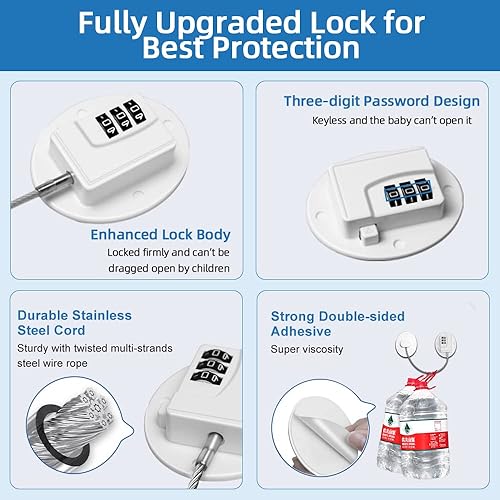 Miniatura 4 de AOSITE - Cerraduras combinadas para refrigerador para adultos, mini cerraduras para nevera para niños, adhesivo para refrigerador (blanco, paquete