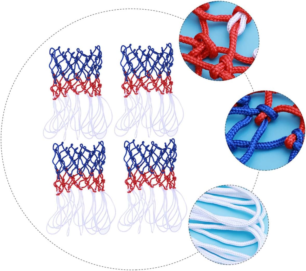 Milisten 4pcs Tricolor Nylon Basketball Nets Replacement for Standard Basketball Hoop Rim Professional Mesh Ball Net for Indoor and Outdoor Court Use
