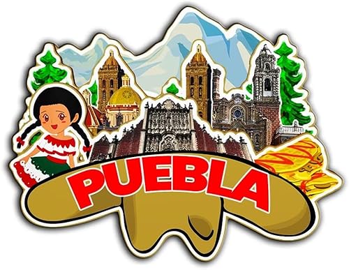 Imán de madera para nevera de Puebla México Monumentos 3D de viaje coleccionables, recuerdos decorativos hechos a mano -2343