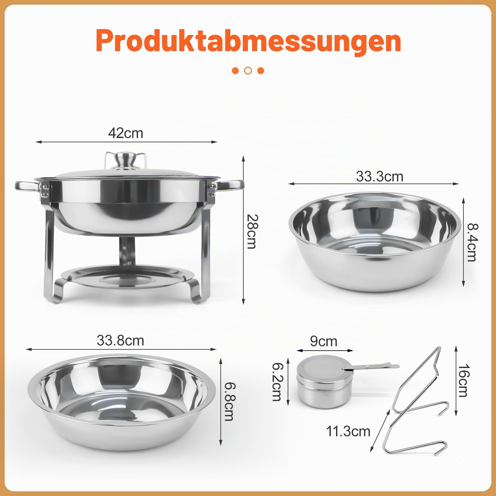 4er-Pack Chafing Dishes Buffet Set, Chafing Dishes Wärmer aus Edelstahl, Buffet Speisenhalter mit Deckel für Restaurant, Bankett, Party, Picknick, Cafeteria